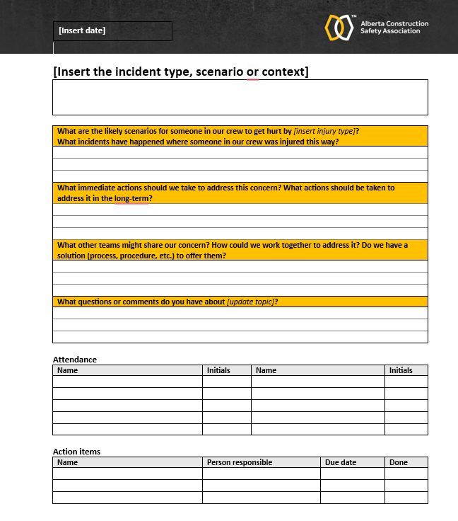 ACSA Toolbox Talk Summary template