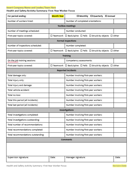 ACSA Activity Tracker template